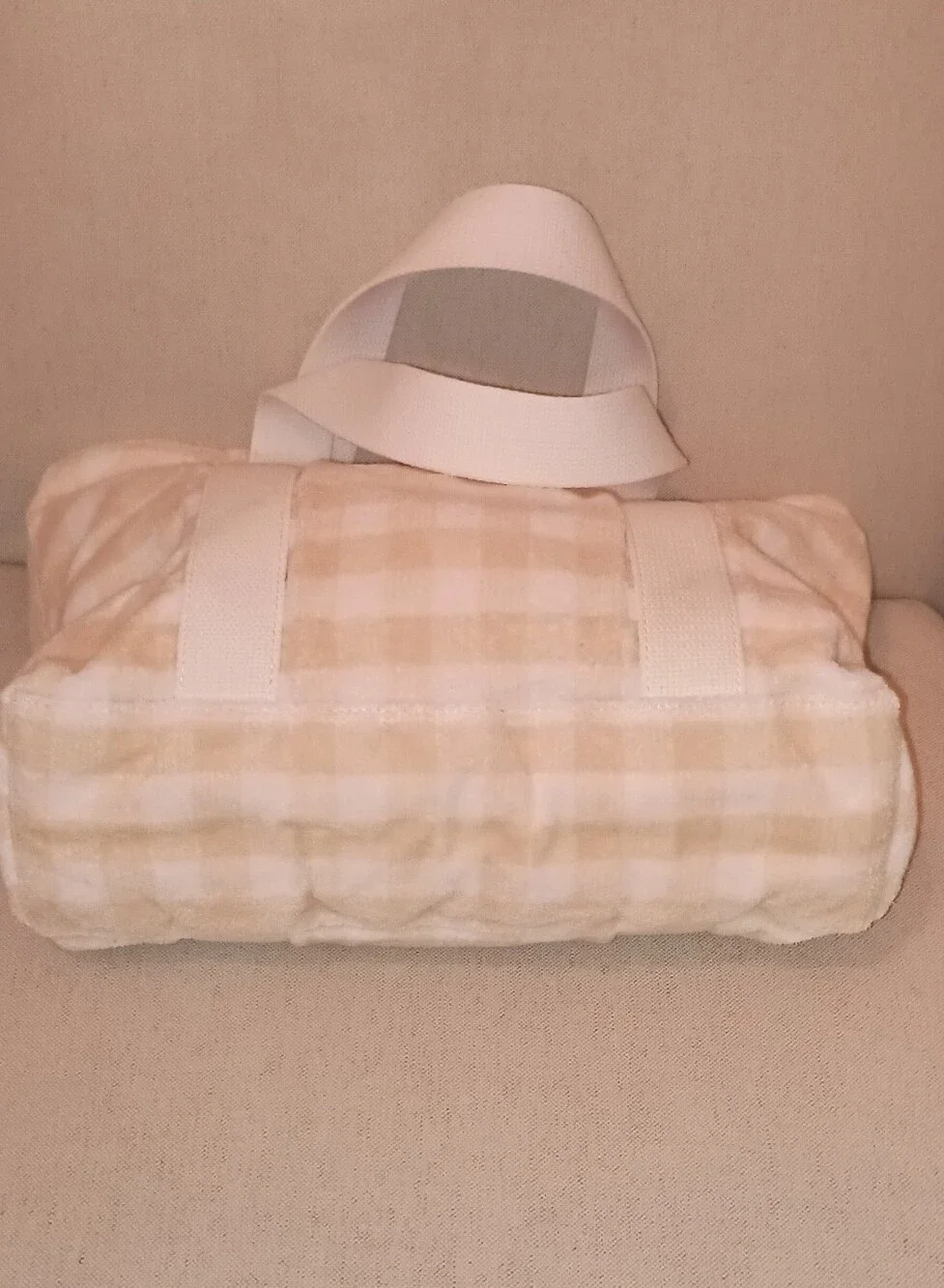 Loeffler Randall Cream and White Gingham Terry Cloth Tote Bag